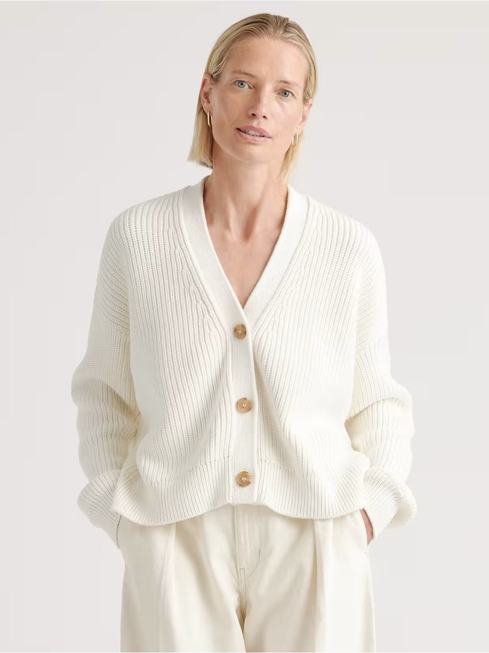 100% Organic Cotton Fisherman Boxy Cropped Cardigan